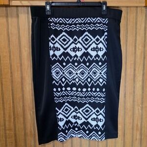 Courtenay Pencil‎ Skirt Aztec Print Career Wear Stretch Black White L